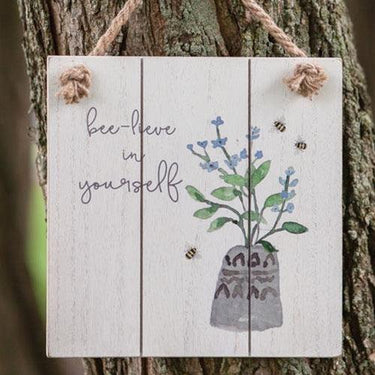 Bee-lieve in Yourself Distressed Shiplap Sign - The Fox Decor